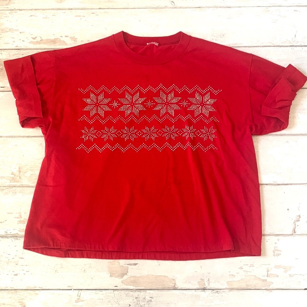 Women’s L/G Red Cropped Vintage Baby Tee Size Large Cotton Short Sleeve Large
